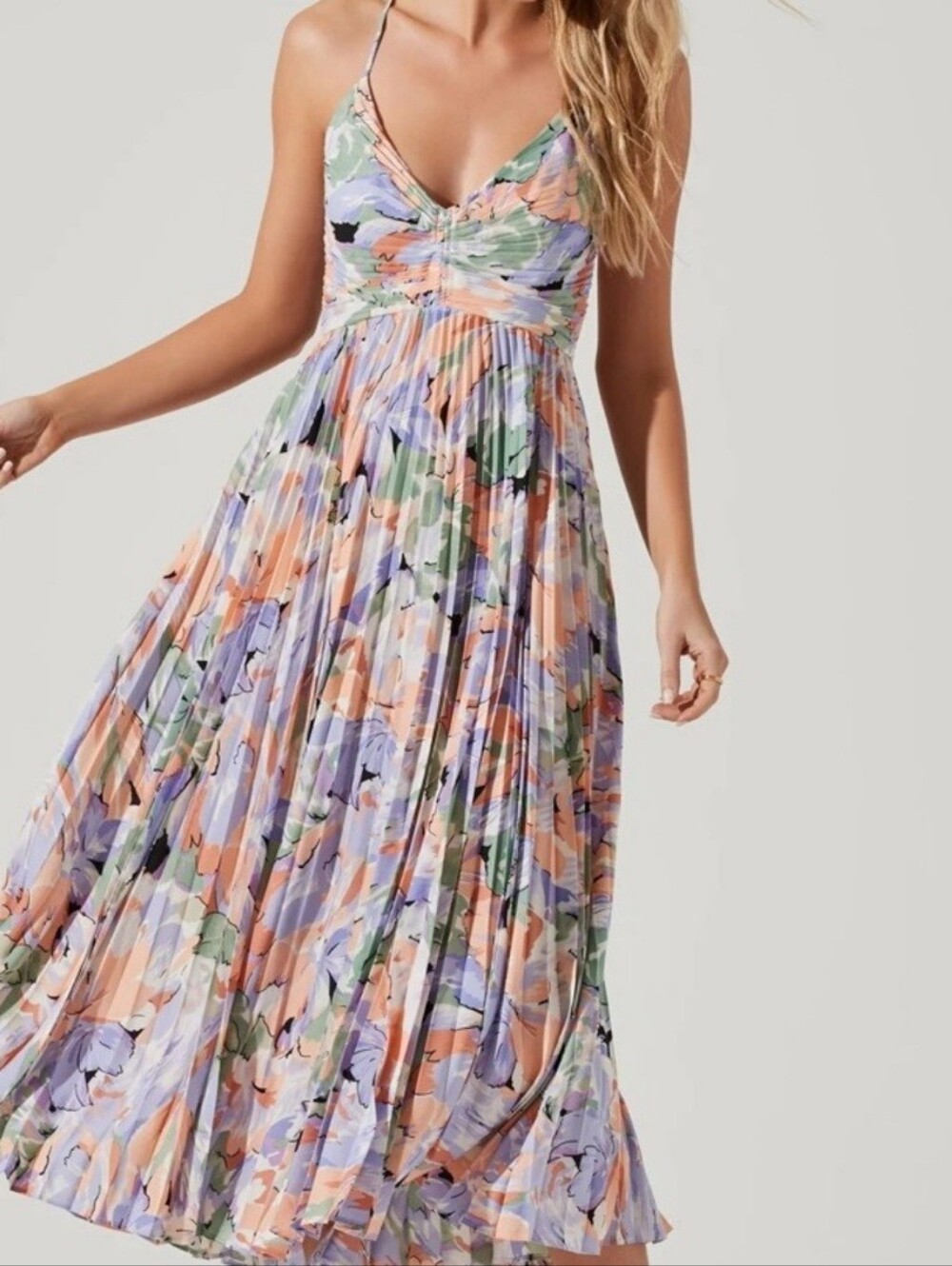 ASTR THE LABEL Blythe Midi Dress Coral Lilac Floral - Picture 11 of 16